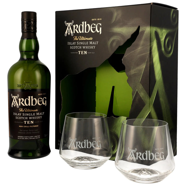 Ardbeg 10 in GV mit 2 Gläsern